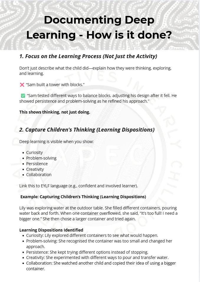 Documenting Deep Learning in Early Childhood – Practical Guide & Templates (EYLF Aligned)