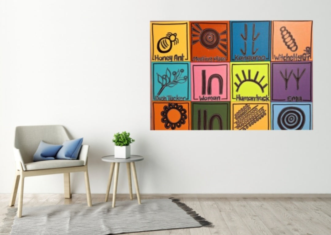 Aboriginal Symbols set of 12 hand painted coloured