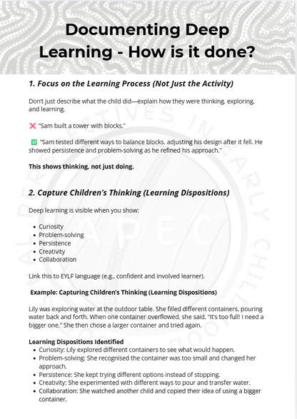 Documenting Deep Learning in Early Childhood – Practical Guide & Templates (EYLF Aligned)