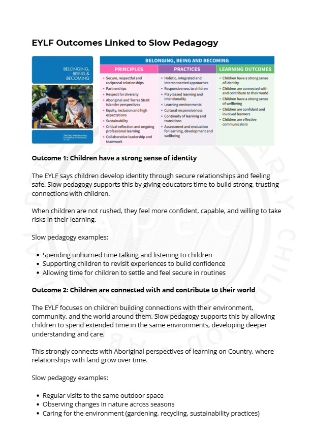 Slow Pedagogy Through an Aboriginal Lens – EYLF Guidebook for Meaningful Practice